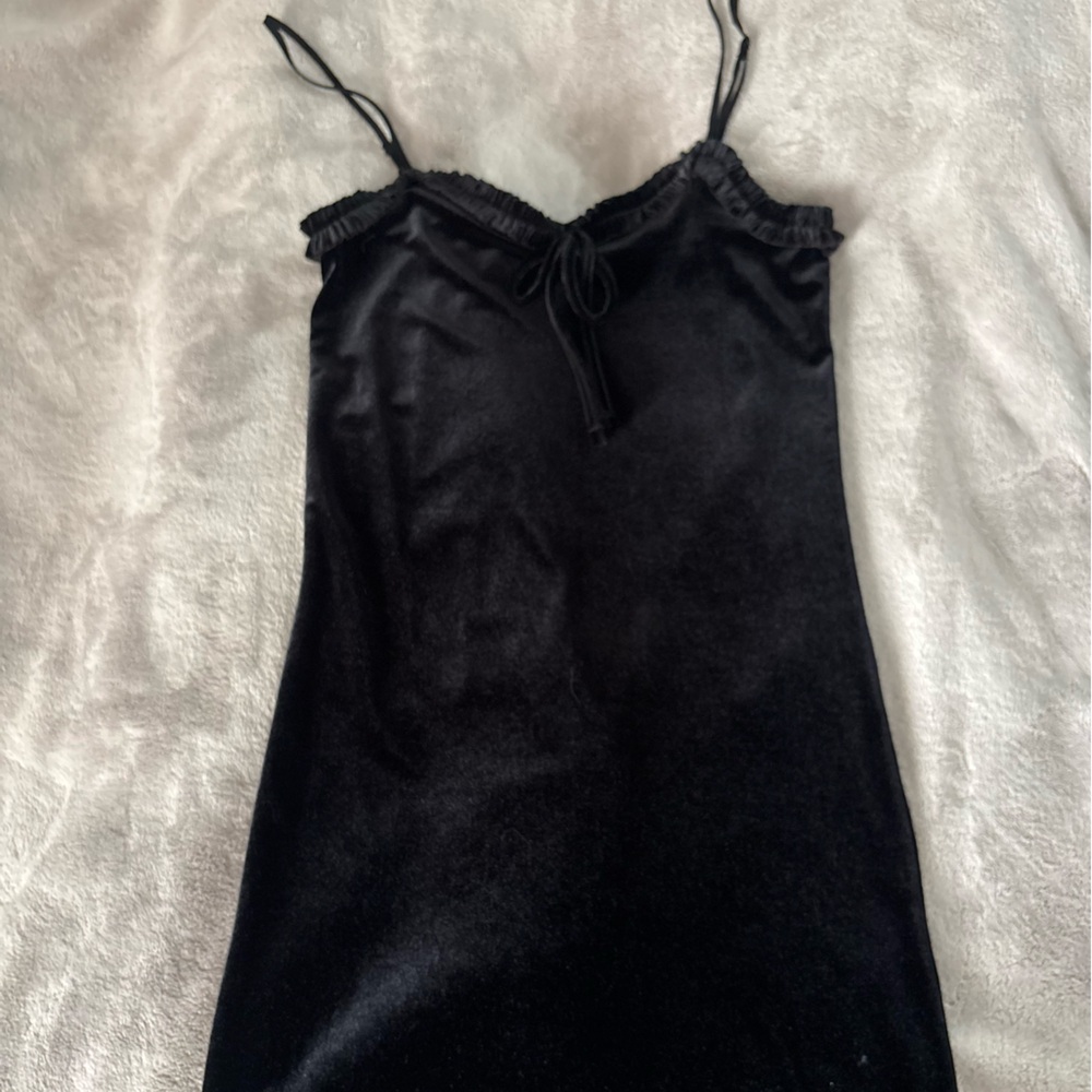 Urban Outfitters Black Velvet Slip with Ruffle Trim